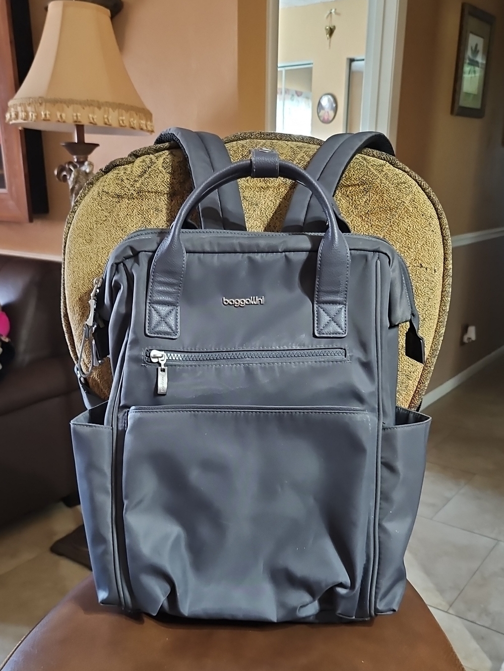Baggallini Soho Laptop Backpack Bag RFID Travel School Gray Nylon